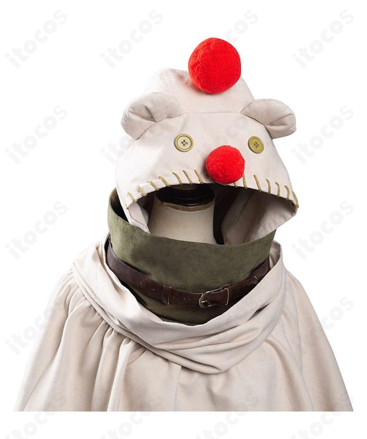 ユフィ・キサラギ モーグリマントの襟元とフード装飾｜耳・ポンポン・チョーカーの質感アップ