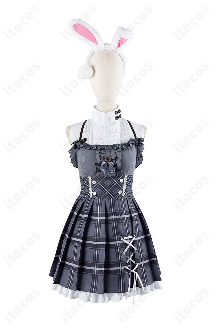 あまよる衣装 スカート前面のアップ。プリーツと生地感、配色ラインが映る画像