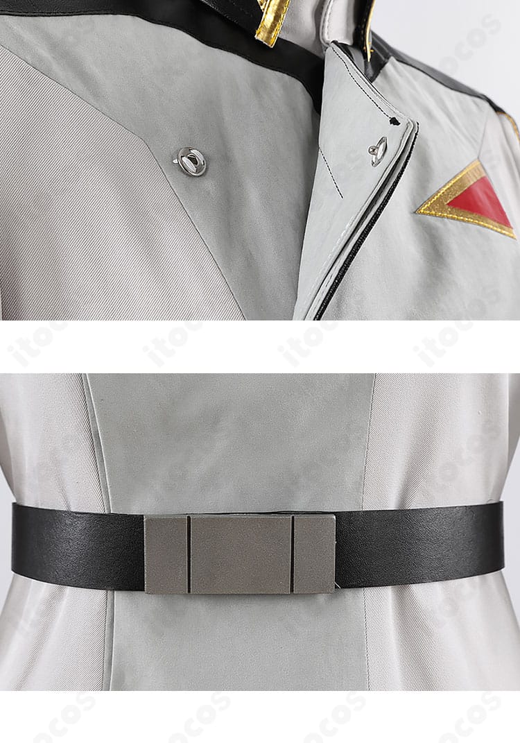 マリュー・ラミアス コスプレ衣装の襟と腰帯アップ｜衣領とベルトの質感がわかる写真