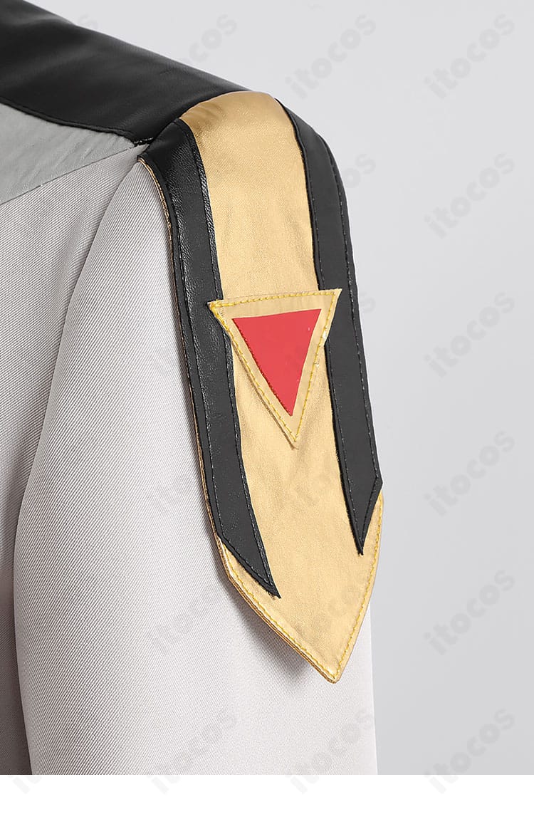 マリュー・ラミアス コスプレ衣装の左肩・袖ディテール｜装飾ラインと縫製仕上げ