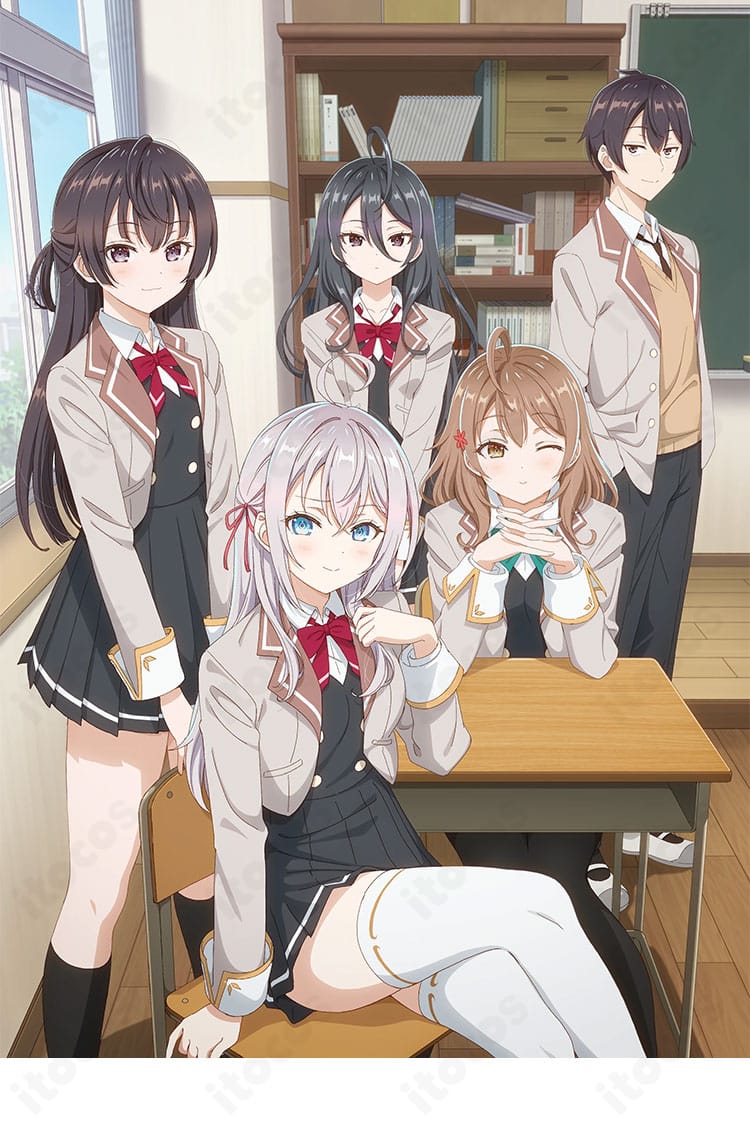 アリサ・ミハイロヴナ・九条のコスプレ衣装を着用したキャラクターイメージ。気品ある学園制服コーデを高再現。