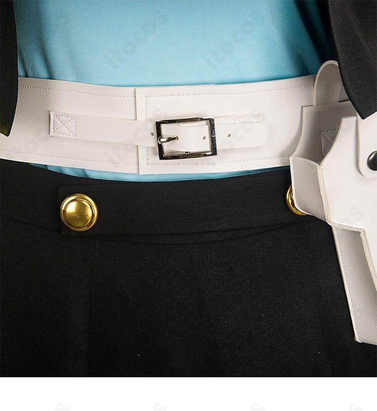 新戦闘服の腰帯ディテール。ベルトコンポーネントの配置と装飾性を鮮明に表現。