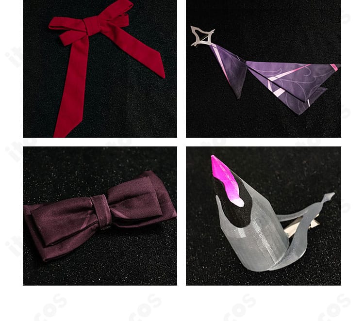 崩壊3rd セリム コスプレ衣装の蝶結びとアクセサリー。結び目の形状と金具の質感を強調。