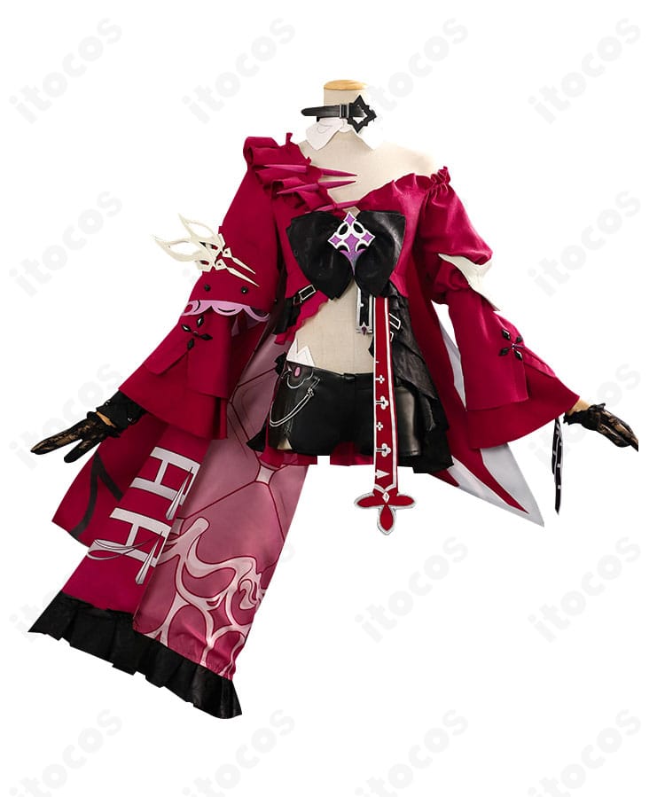 崩壊3rd セリム コスプレ衣装の正面。上着とつけ襟、マントの重なりと配色が分かるディテール。