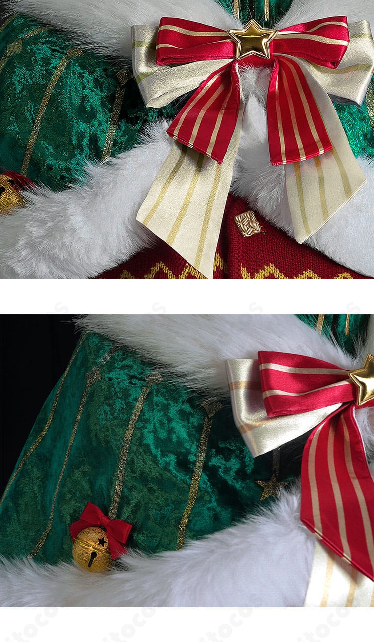 胸元の蝶結び装飾のクローズアップ。結び目の形と装着位置が分かる画像