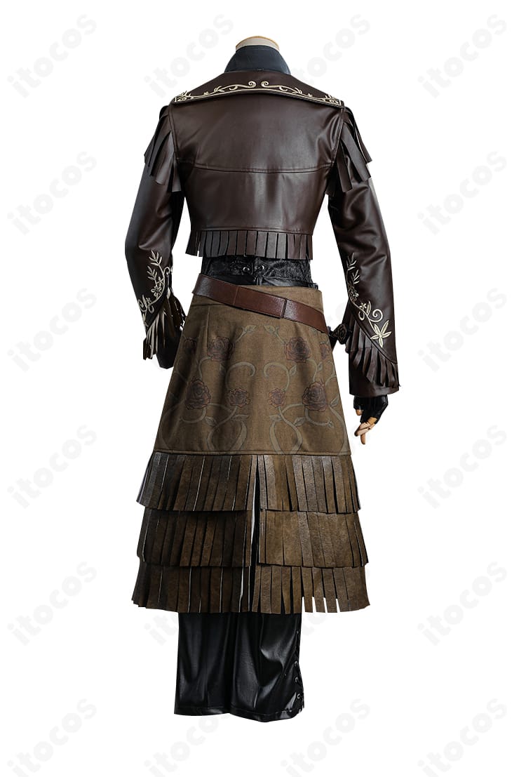 第五人格 バーメイド ブラックローズ コスプレ衣装の背面。コート裾の落ち感と装飾の配置を示す。