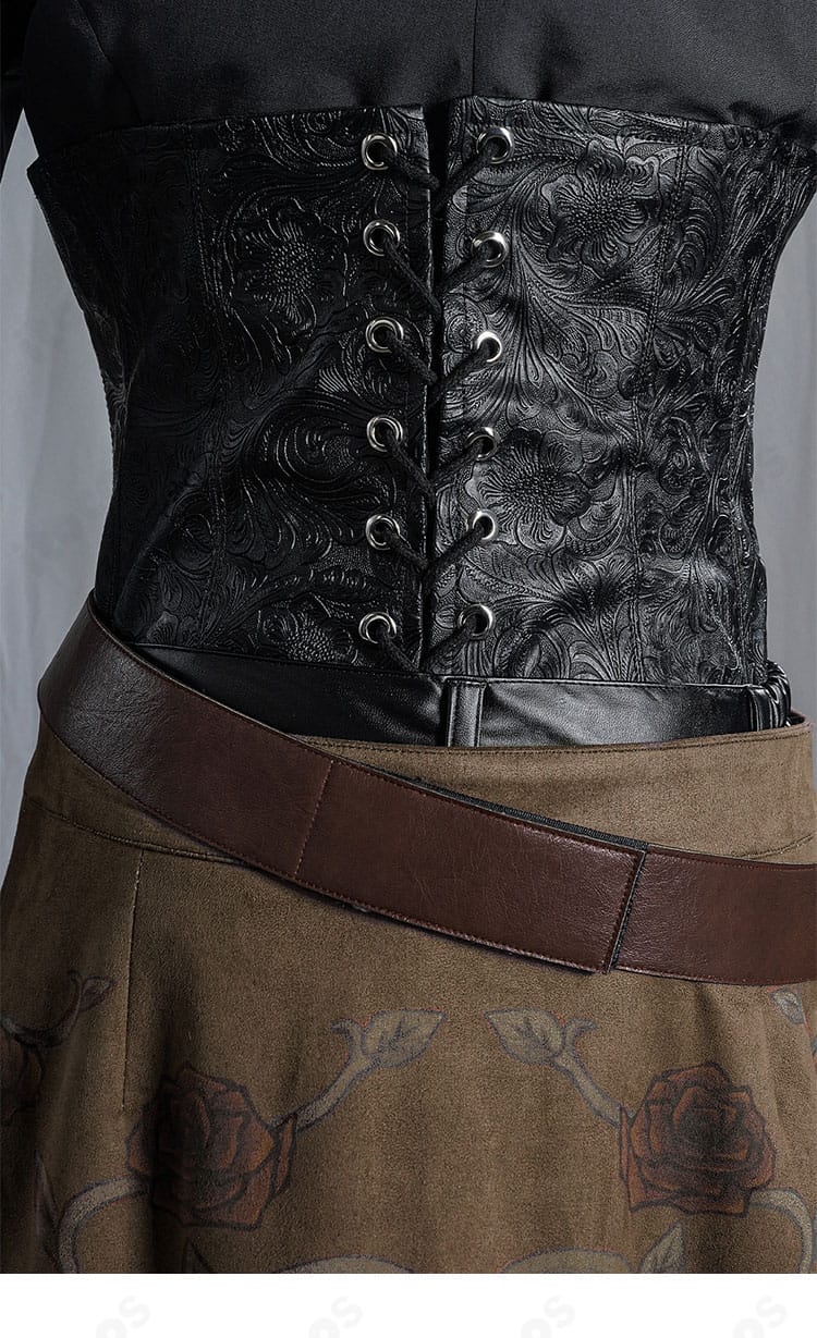 第五人格 バーメイド ブラックローズ コルセットベルトの装飾ディテール。フロントの締まりと装飾配置を再現。