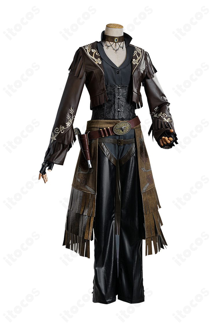 第五人格 バーメイド ブラックローズ コスプレ衣装の側面。多層レイヤーの厚みとラインを確認できるサイドビュー。