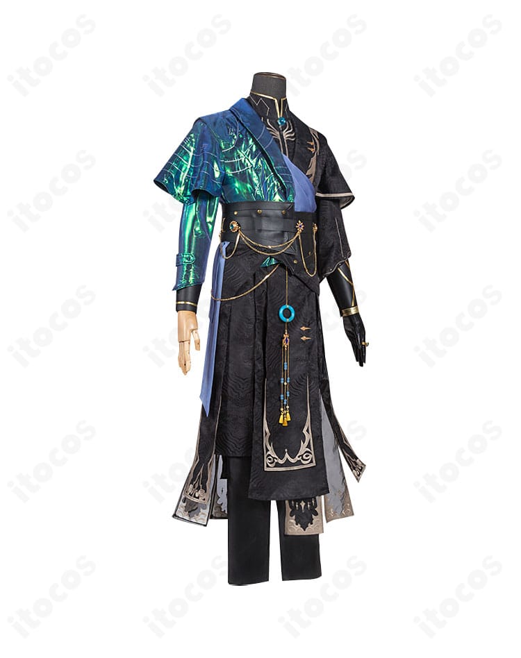 白黒無常（范無咎）燦然たる北辰コスプレ衣装の側面ディテール｜袖と腰飾りの造形