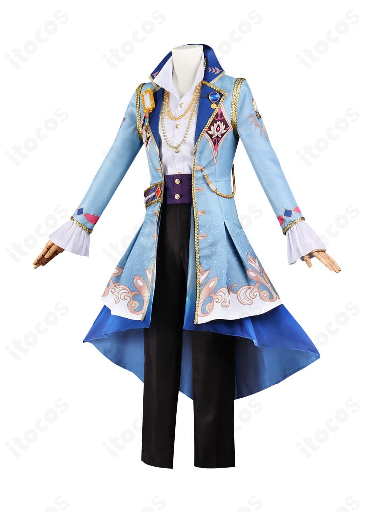 ギャンビット衣装の側面シルエット。コートの落ち感と腰飾りのボリュームが分かる画像