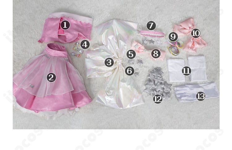 春音あいら アイプリバース衣装のセット内容一式。トップス・スカート・アクセサリー同梱品のレイアウト。