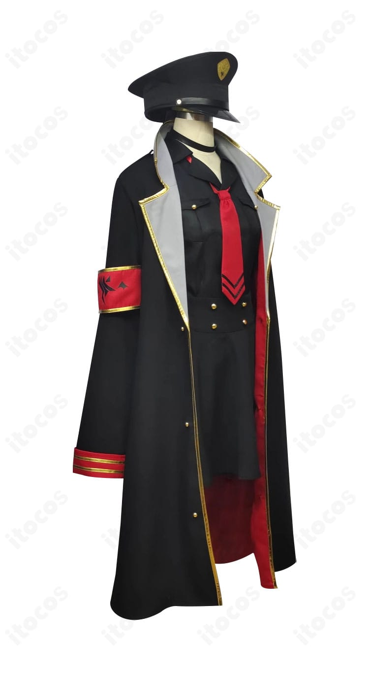 元宮チアキ コスプレ衣装の右側面。コートとスカートのライン、全体のシルエットが分かる角度。