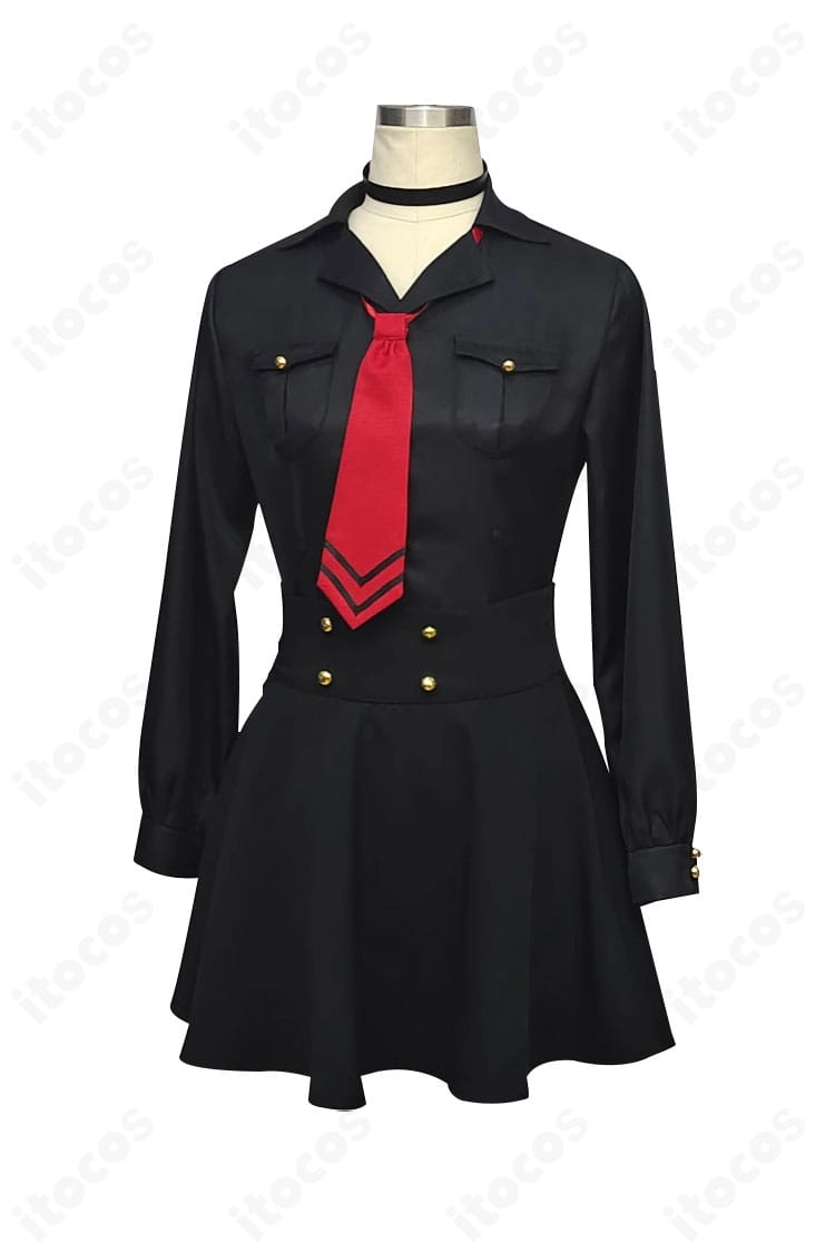 元宮チアキ コスプレのシャツ正面ディテール。襟元とネクタイ周りの作りを示すクローズアップ。