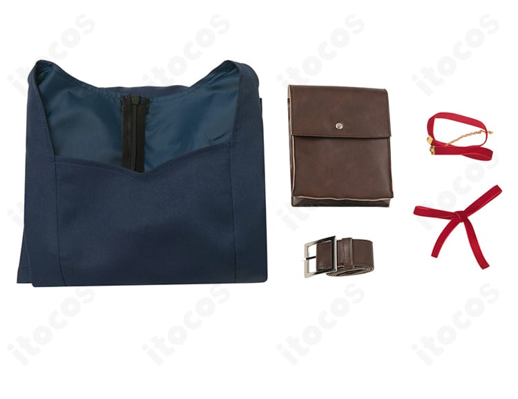 ダンジョン飯 マルシル・ドナトー コスプレ衣装セット内容一覧。ワンピース、チョーカー、髪飾り、ベルト、ポーチの確認画像