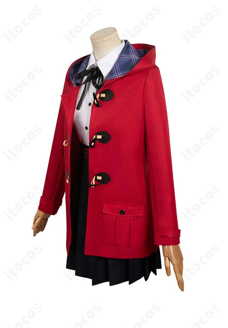 井芹仁菜コスプレ衣装の側面。コートのラインとスカートのフレア感を確認