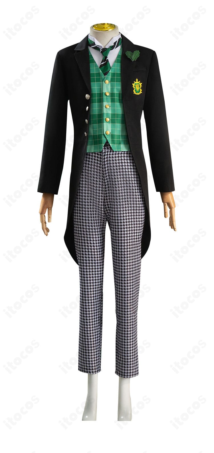 黒執事 ハーマン・グリーンヒル 制服コスプレの前面全体。コートとベストのレイヤー構成と装飾を詳細に再現。