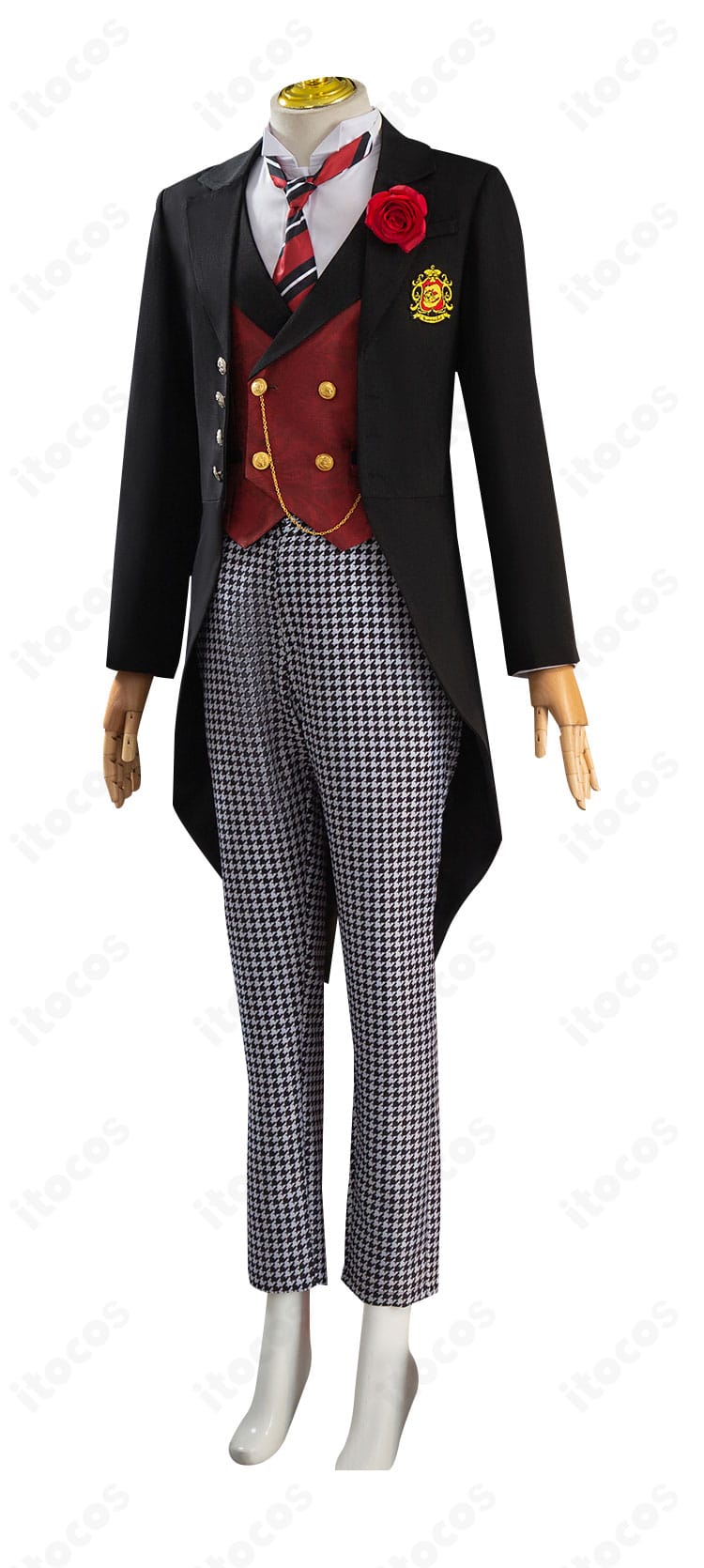 エドガー・レドモンドの学園制服コスチューム側面図。コートとパンツのシルエット