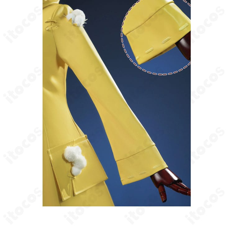 シックス コラボ衣装の袖と袖口の近接画像。ステッチと開きの仕様にフォーカス。