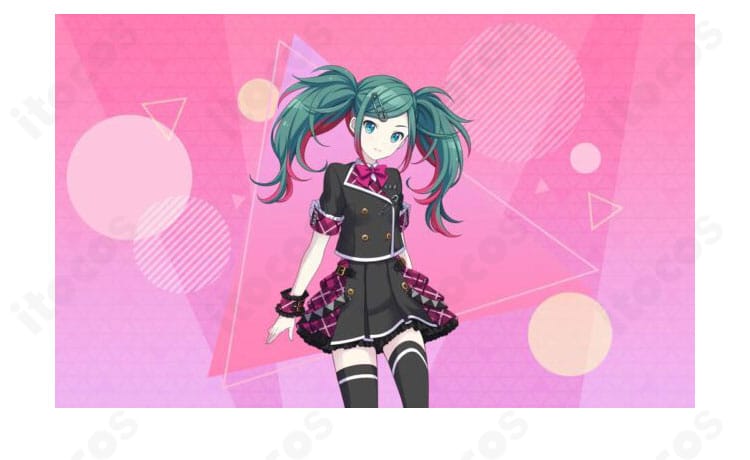 初音ミクのLeo/needバーチャル・シンガー衣装を着用したキャラクター全身図。プロジェクトセカイの世界観を再現したアイドルコスチューム。