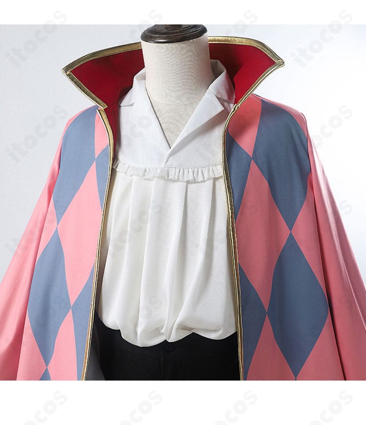 ハウル コスプレ衣装の襟元ディテール。首周りの開き具合とフロントラインの仕立てが確認できる画像。