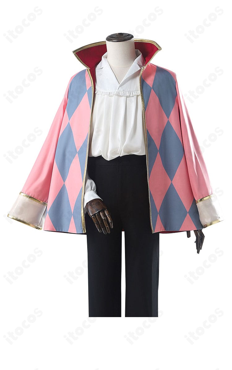 ハウル コスプレ衣装の上衣装飾に寄った画像。ステッチや縁取りの表情が分かるディテールショット。