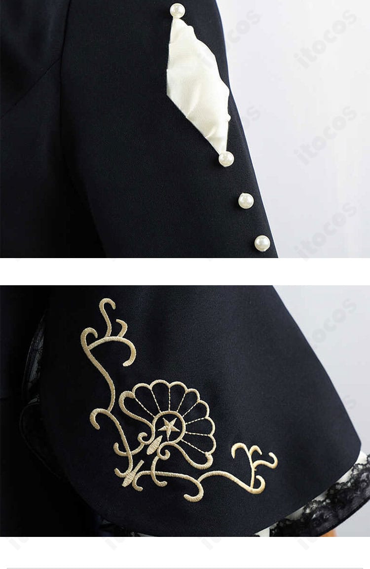 黒執事 シエル コスプレ衣装の袖口ディテール。カフスと飾りパーツがクラシカルな印象を際立たせます。