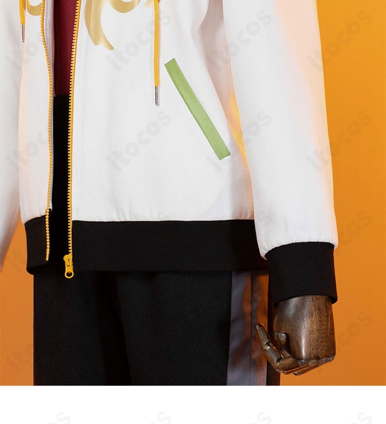 Eve練習着コスプレ衣装の袖口ディテール。ラインの幅と縫い留めの丁寧な仕上げ