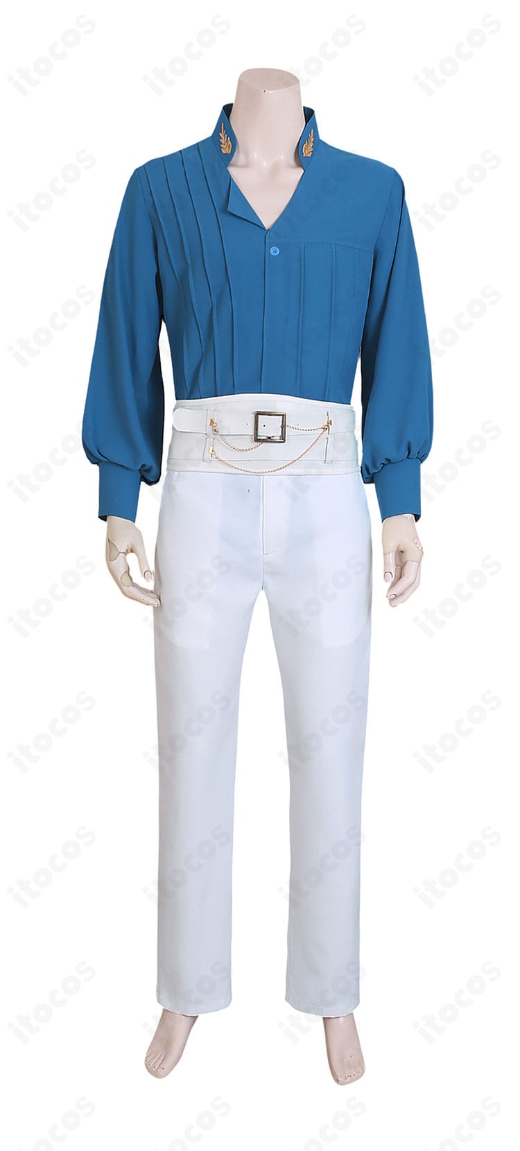 恋と深空 ホムラ 芸術家バージョンの正面全身。高再現の襟元装飾とコルセットベルト、上衣の刺繍が分かるコスプレ衣装。