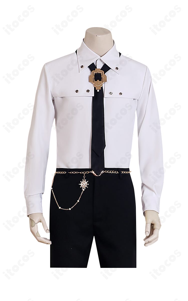 恋と深空 ホムラ コスプレ シャツ正面ディテール。襟元と前立て、胸元の見え方が分かるクローズアップ