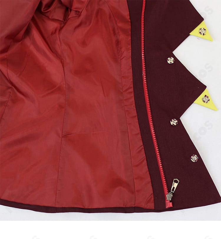 コルサ衣装の襟元ディテール。襟と前合わせ部分の装飾意匠を強調したクローズアップ