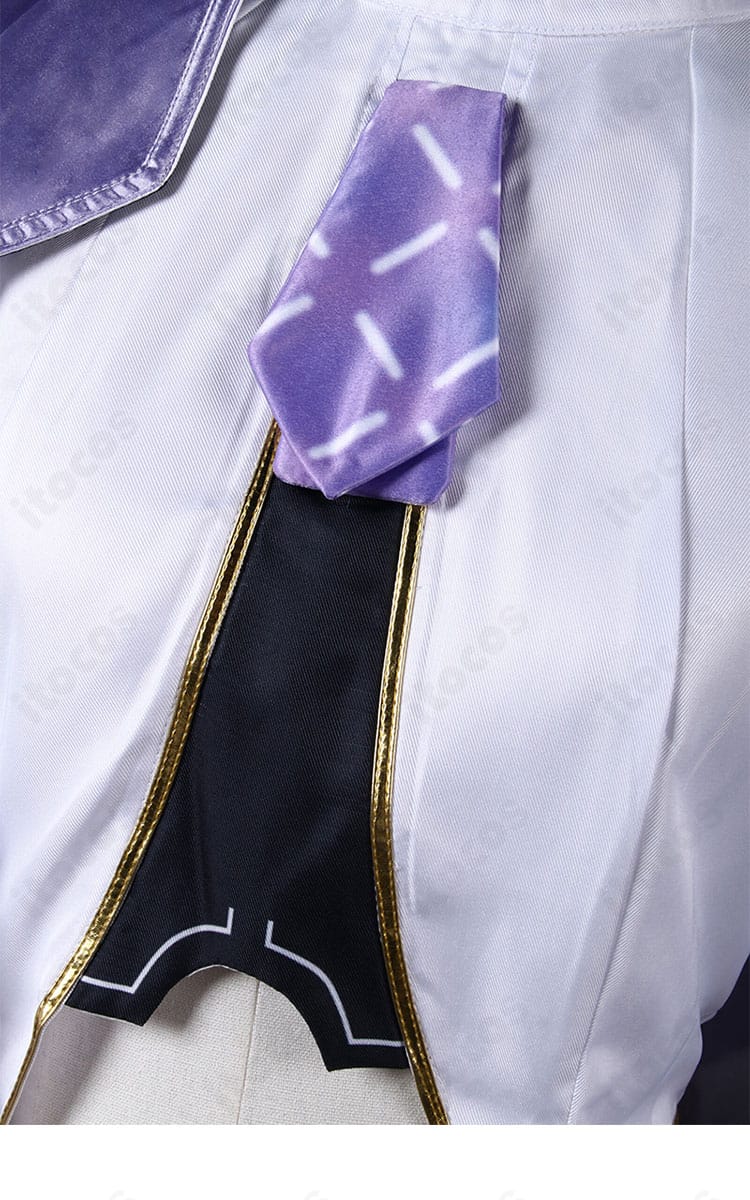 シュエンの胸元ディテール。リボン結びと装飾モチーフの配置が分かるクローズアップ。