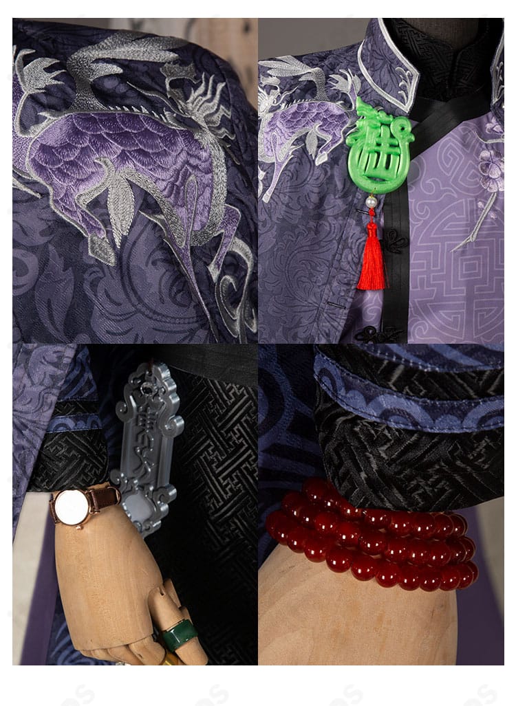 アクセサリー（領帯・首飾り）のクローズアップ。精巧な装飾で世界観を強調。