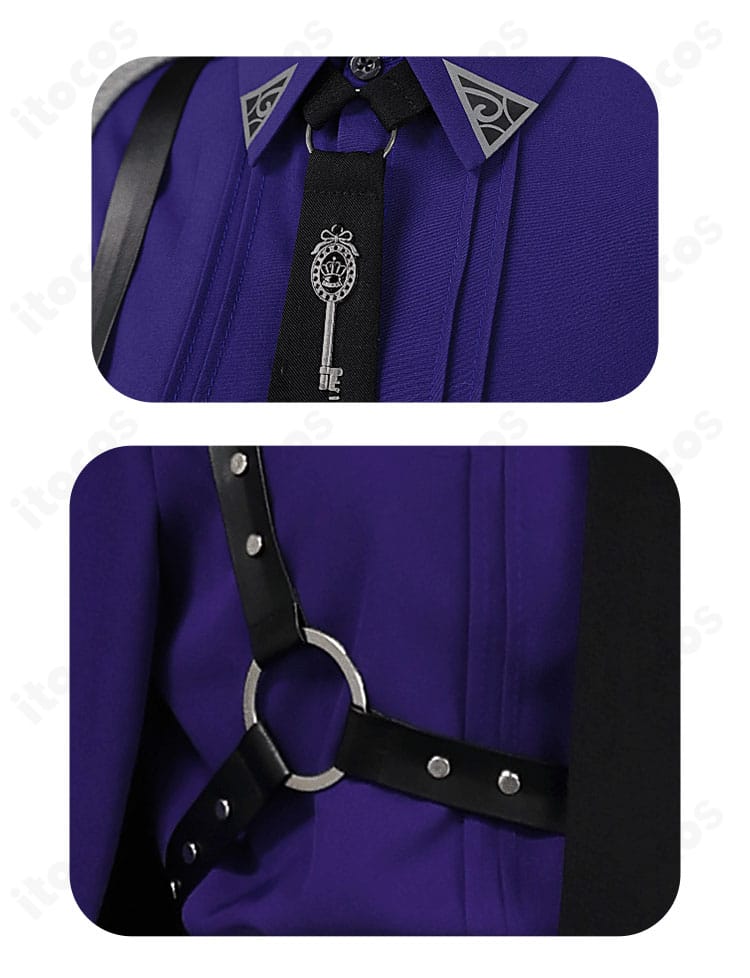 ネクタイと襟元装飾のアップ：精密な装飾が特徴の『VVS』らしいポイントを強調。