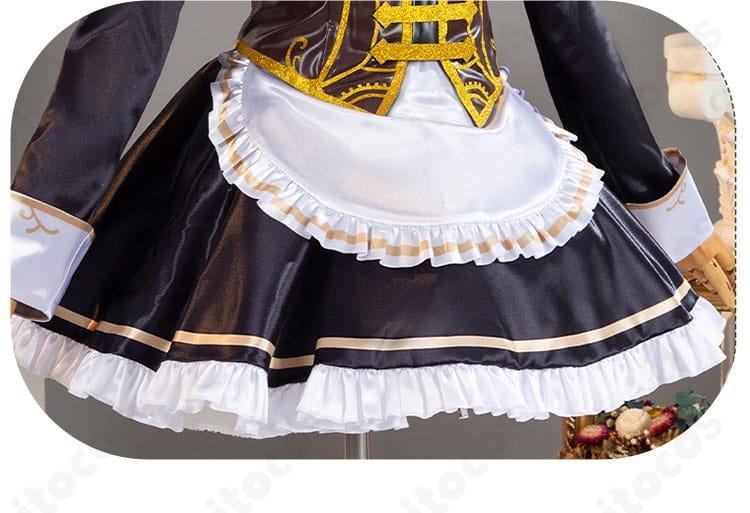 荘園茶会メイド衣装のスカート全体装飾。段差のあるフリルと配色のコントラストを強調