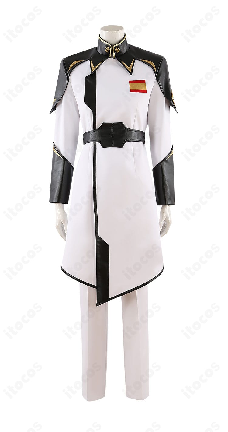 イザーク・ジュール軍服コスの正面全体像。制服スタイルをクールに再現した上着とパンツのバランスが特徴。