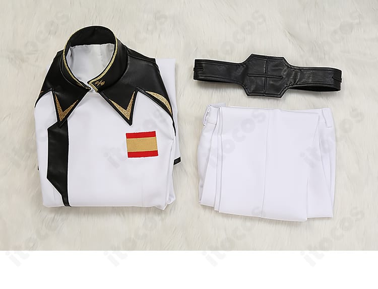 イザーク・ジュール軍服コスのセット内容。上着・ズボン・ベルトの3点セットを並べた確認用画像。