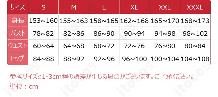 星宮いちご・霧矢あおい 夏制服コスプレ衣装のサイズ・寸法データ一覧。S〜XXXLの確認用情報。