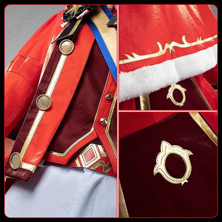 衣襟とショール風マント付け根の装飾。取り付け位置と質感が分かる近景。