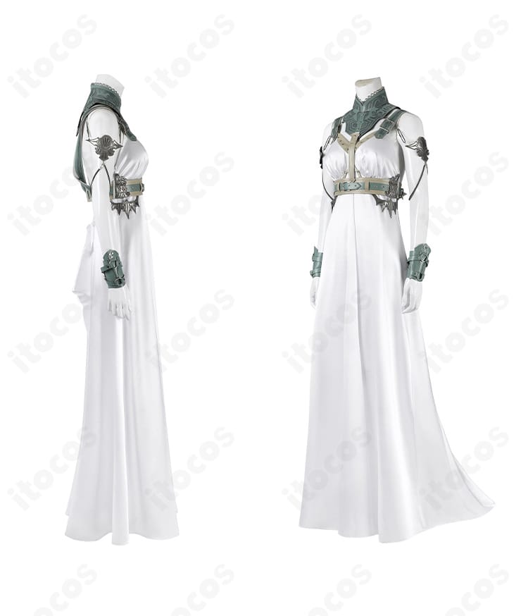 ティファ・ルーザ姫コスチュームを斜めから撮影。胸元からスカートにかけてのラインと質感を強調。