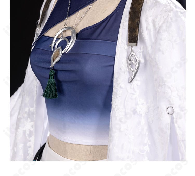 側面の襟元装飾ディテール。レイヤー構造と配色のコントラストが分かる画像