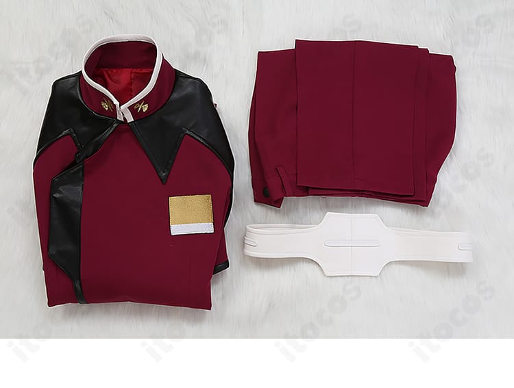 アスラン・ザラ ZAFT軍制服コスプレ衣装のセット内容。上着・ズボン・ベルトの3点を並べた画像