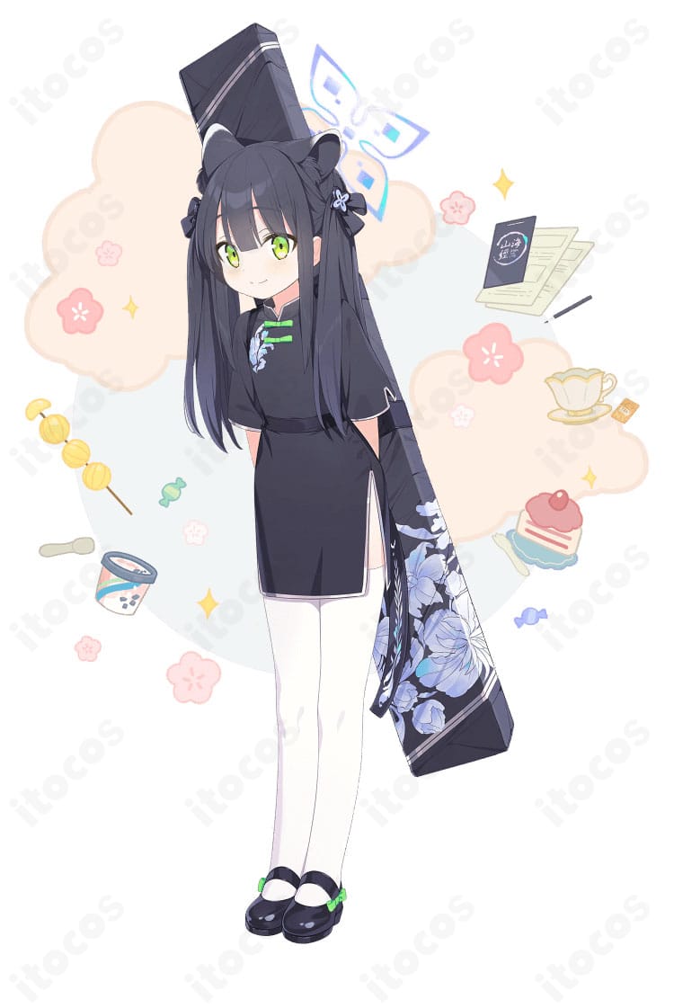 ブルーアーカイブ 春原シュン（幼女）コスプレ衣装の全体イメージ。ワンピースと蝶結び、髪飾りを含むセット。