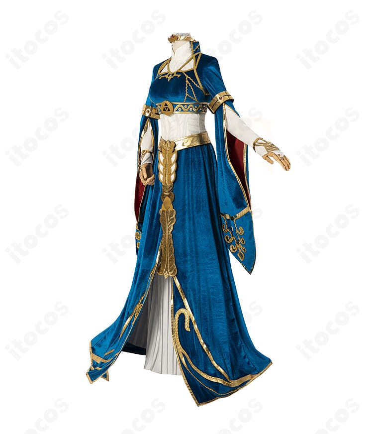 ゼルダ姫 王女衣装の左側面全景。Aラインのシルエットと装飾の配置を強調。