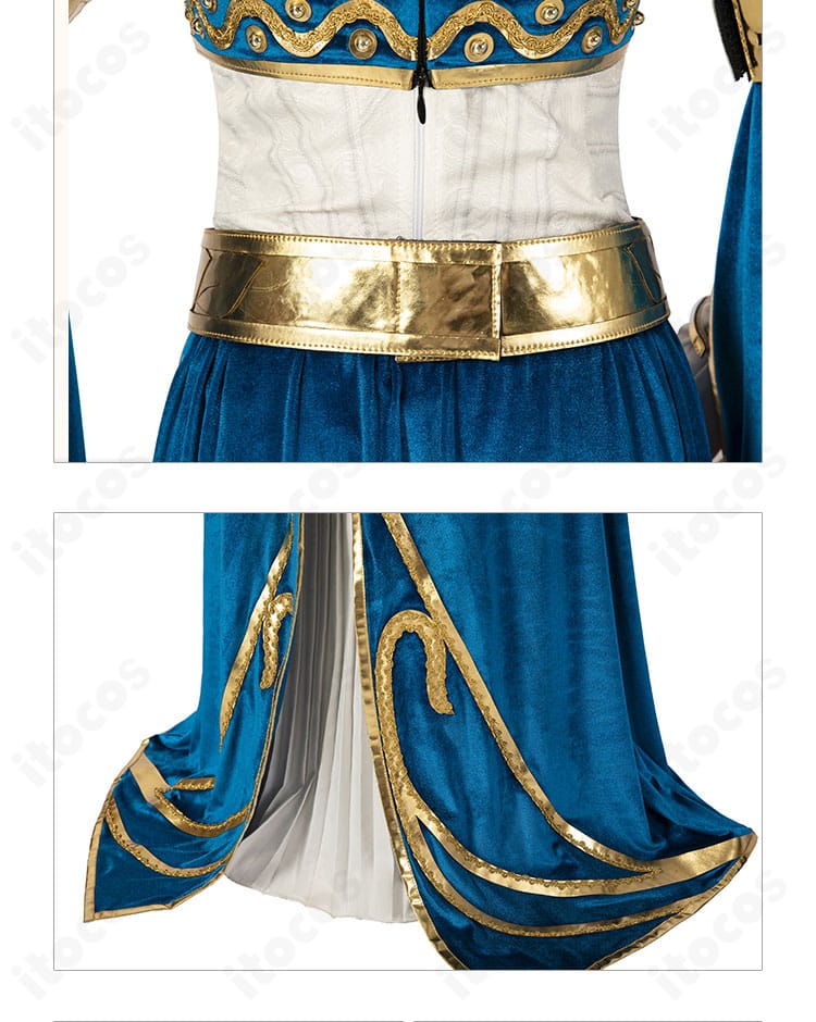ゼルダ姫 王女衣装のコルセットベルトと裾装飾の詳細。特徴的なモチーフを再現。