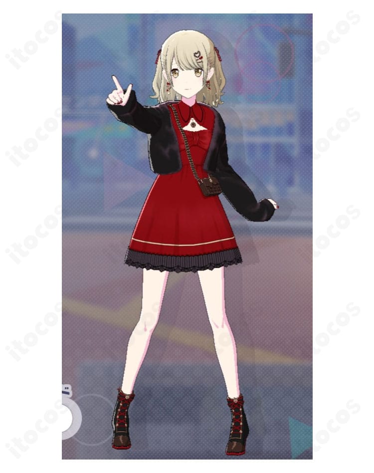 プロジェクトセカイ 小豆沢こはね 小悪魔系スイートチョコレート衣装のイメージカット。チョコレート色と小悪魔モチーフの甘辛デザインを強調。