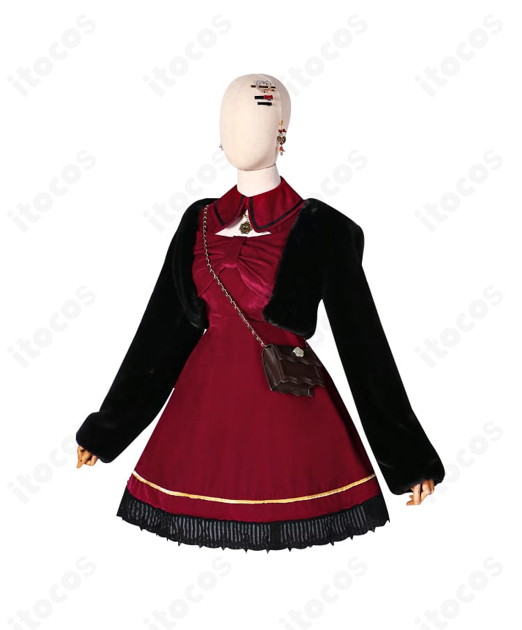 プロジェクトセカイ 小豆沢こはね 小悪魔系スイートチョコレート衣装の正面全体像。リボン・レース・トリムのディテールと高発色生地を鮮明に表示。