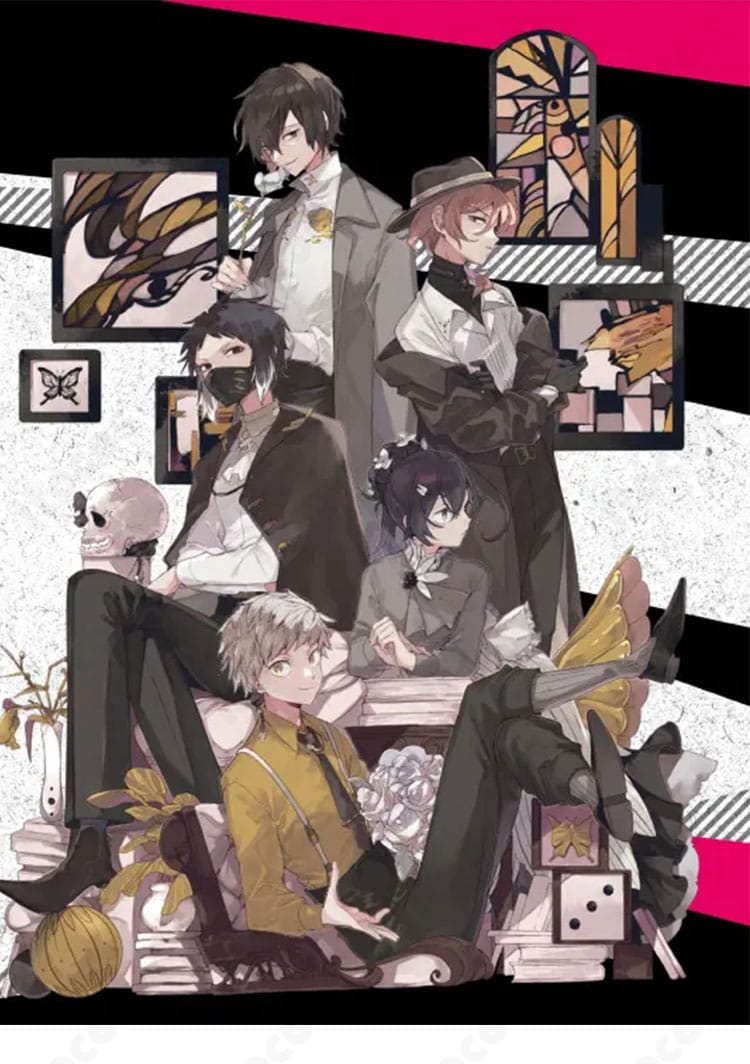 文豪ストレイドッグス 太宰治のコスプレ衣装を着用したキャラクター全身画像。ロングトレンチと包帯を含む高再現デザイン。