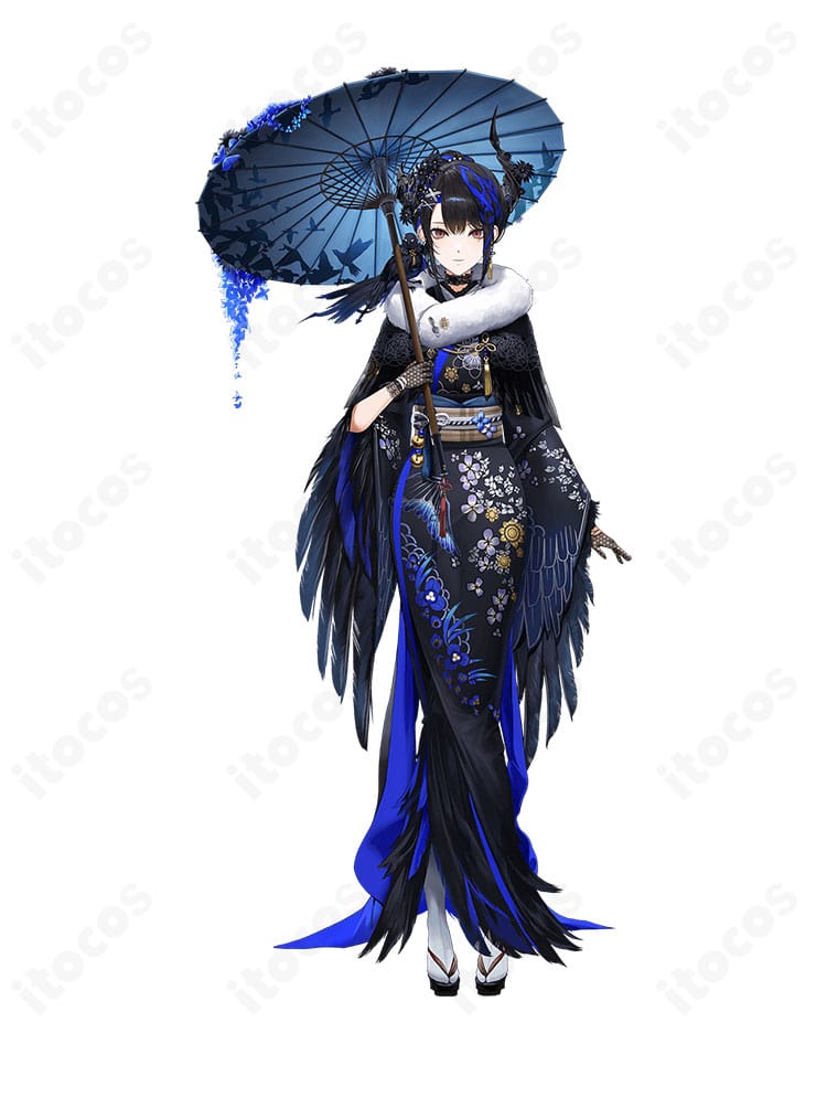 ホロライブ ネリッサ・レイヴンクロフトの正月衣装イラスト参考。和風モチーフと装飾配置の全体像。