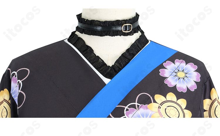 ネリッサ・レイヴンクロフト正月衣装の襟元装飾アップ。チョーカーと襟飾りの配置ディテール。