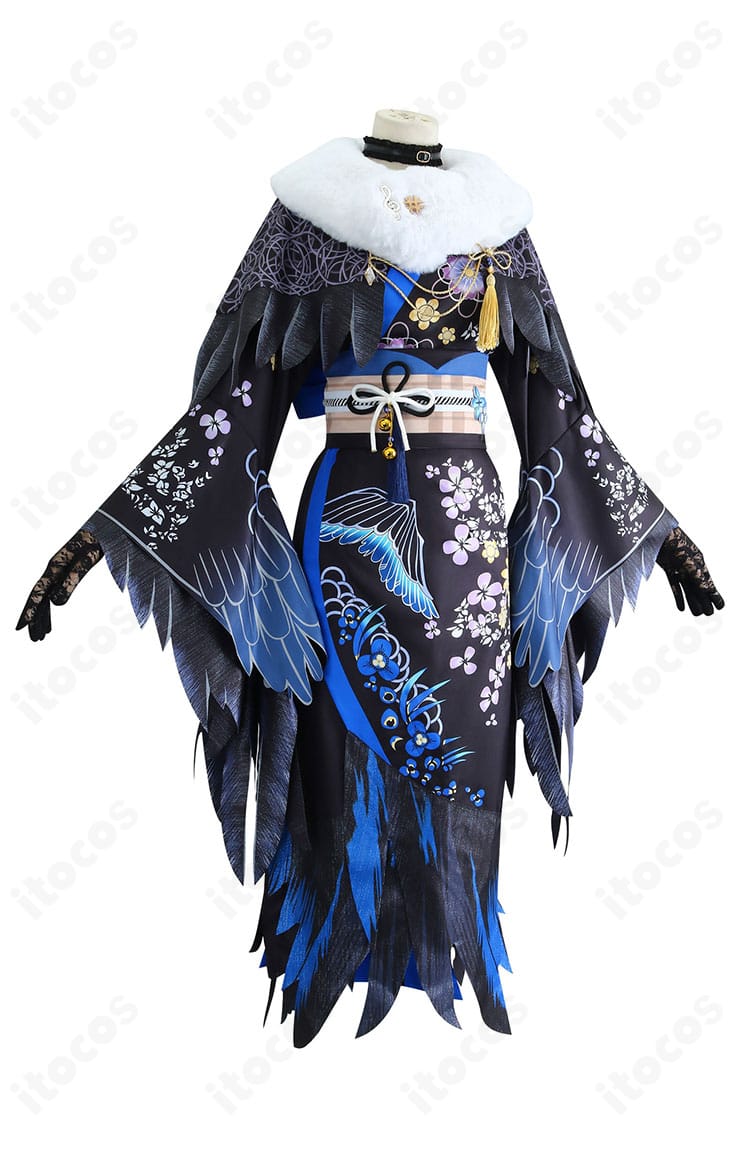 ホロライブ ネリッサ・レイヴンクロフト正月衣装の側面。袖口の広がりと帯位置のバランスが分かる角度。